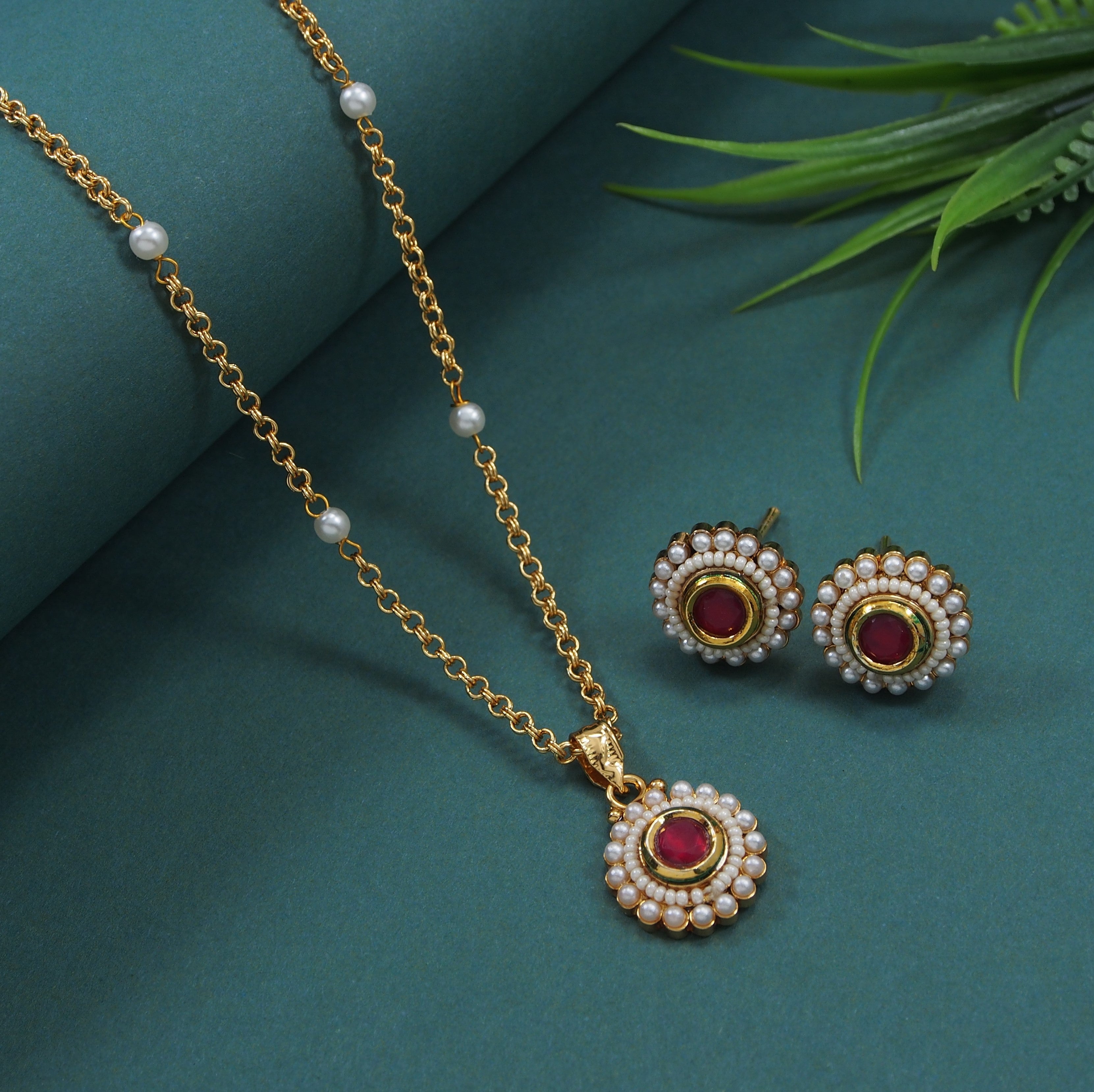 Gold-Plated Chain Pendant Set with Matching Earrings
